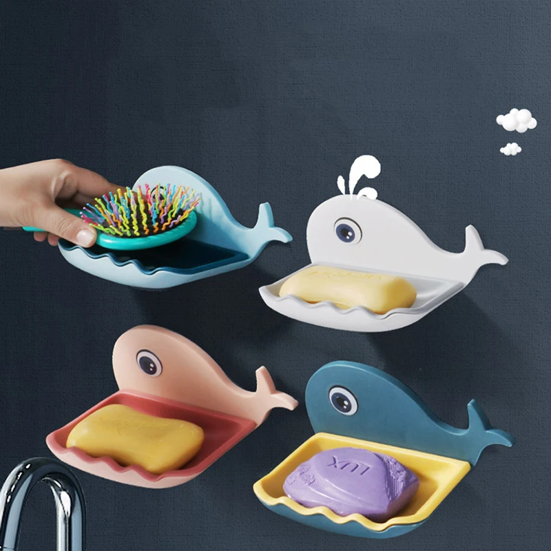 Double-layer Soap Dish,Plastic Self Draining Soap Holder For Shower Wall,Cartoon Hanging Bathroom Soap Tray With Suction Cup