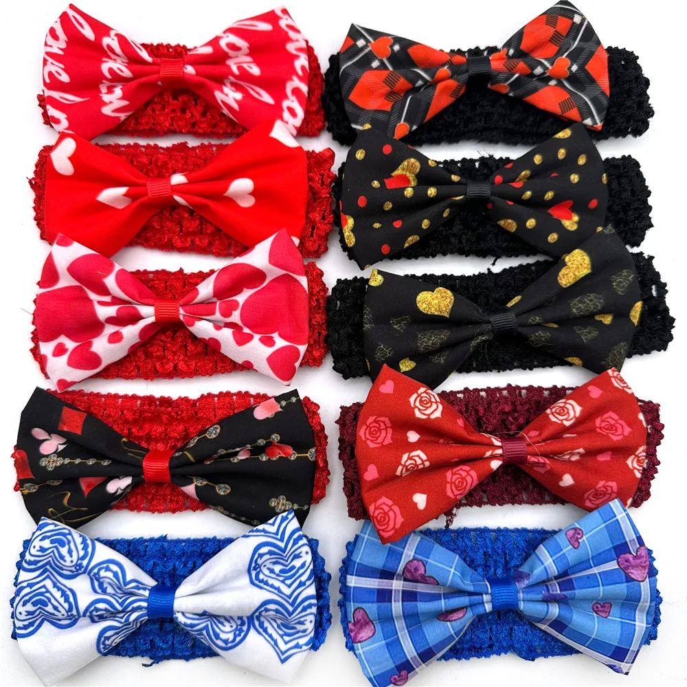 30/50pcs Valentine's Day Dogs Pet Accessories Small Middle Large Dog Bowtie with Elastic Band Collar for Pet Dogs Holiday Bow