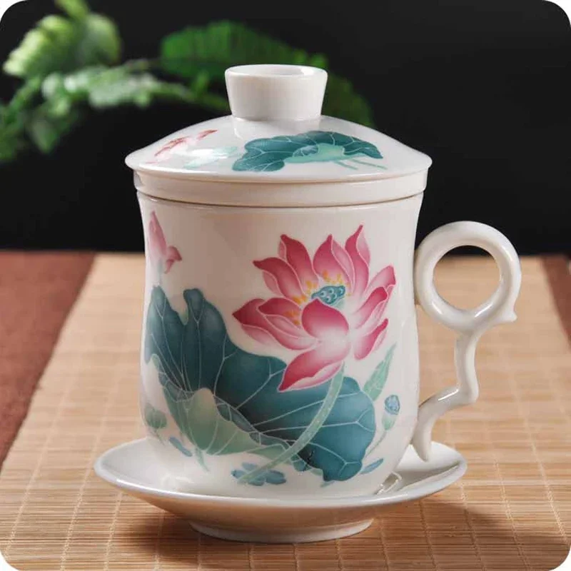 Chinese Ceramic Tea Cup Blue and White Porcelain Personal Cup with Lid Filter Bubble Cup Office