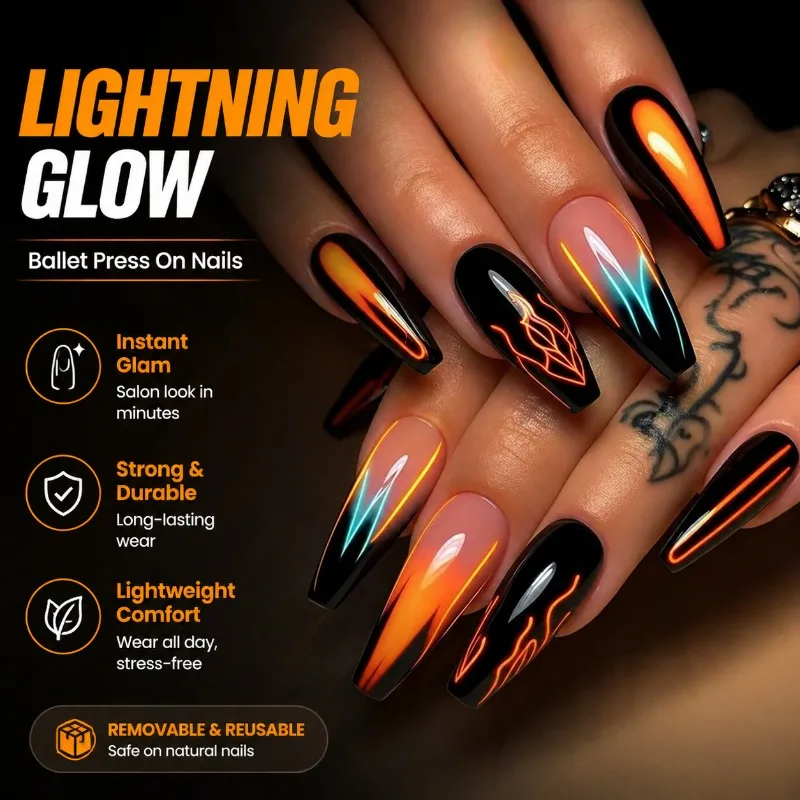 Uñas Postizas con Degradado de Luz, Estilo Europeo Moderno, Textura Única con Efecto Degradado, Parches Preacabados Desmontables