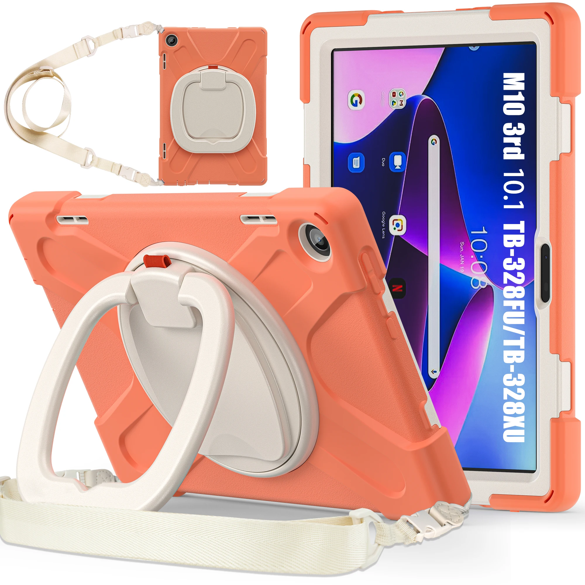 

360 Rotating Kids Case For Lenovo Tab M10 Gen3 (3rd Gen) 2022 10.1 inch TB328FU TB328XU Hybrid Stand Cover With shoulder Strap