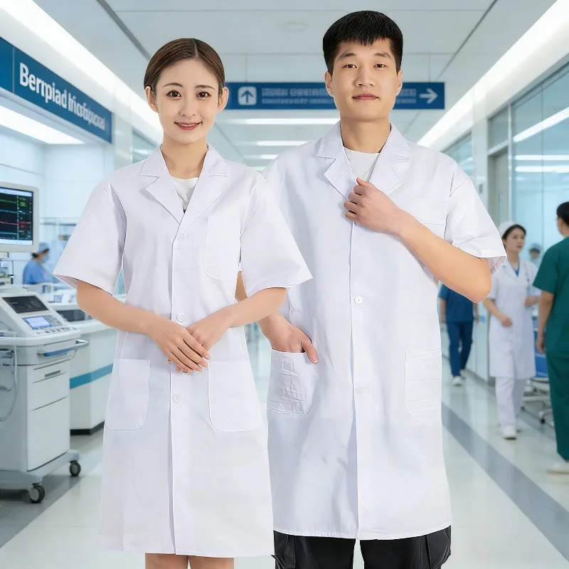 반팔 실험실 가운 의사 간호사 학생 의료 미용 클리닉 약국 작업복 슬림핏