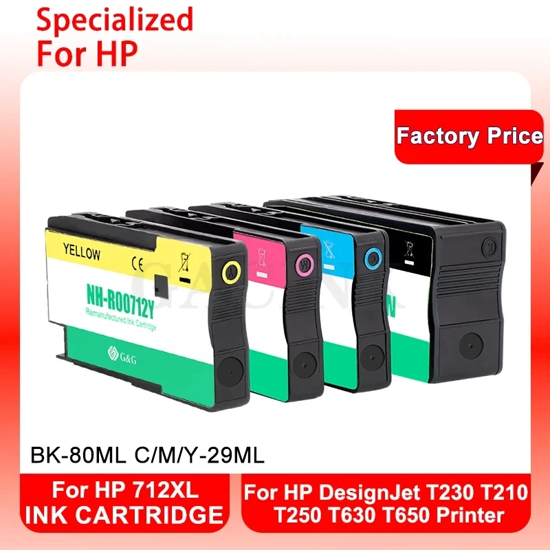 Cartucho de tinta para impresora HP DesignJet, recambio con Chip estable Compatible con T230, T210, T250, T630, T650, 712, 712XL