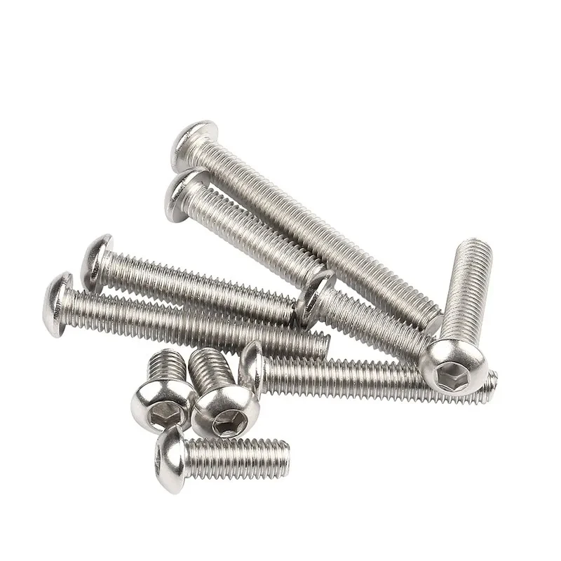 M5 X 5-150mm 304 Stainless Steel Button Hex Socket Screws / Low Profile Round Allen Bolts Din7380 A2-70