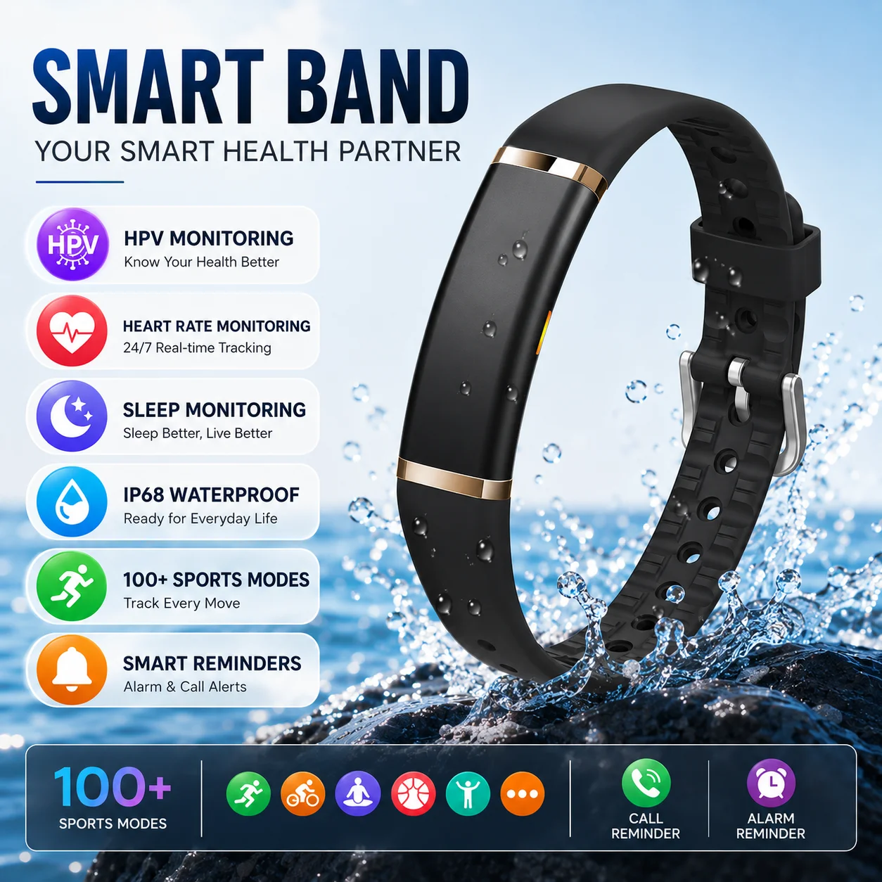 

LIGE New Fashion Smart Bracelet HPV Heart Rate Sleep Monitor IP68 Waterproof Sports Fitness Tracker Smart Watch For Android ios