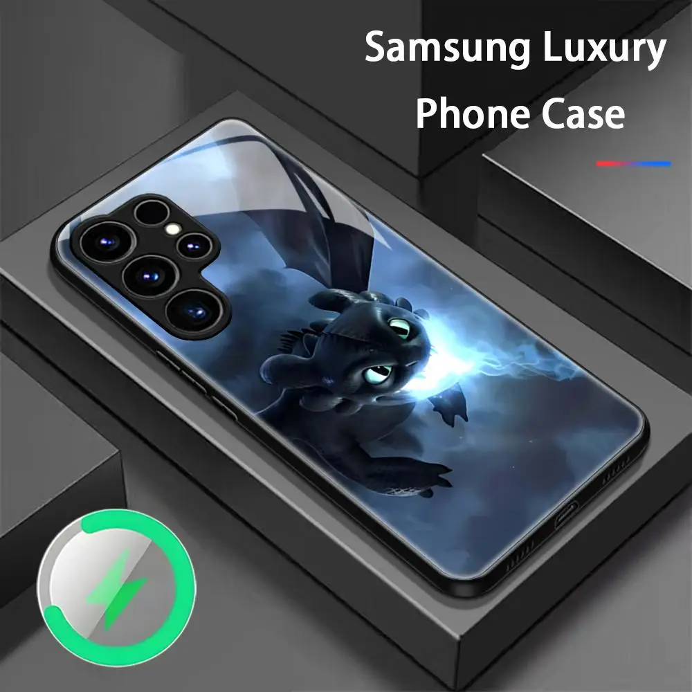 Cartoon Funny Dragons T-Toothless Phone Case For Samsung S25 S24 S23 S22 S21 S20 Plus Ultra Note20 Glass Magnetic Case