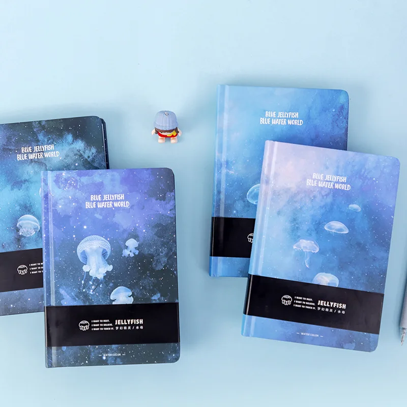 New Creative Blue Jellyfish Notebook A5 Blank Color Art Drawing Papers Journal Hard Cover Note Book Korean Stationery Gifts