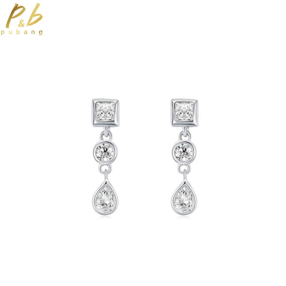 

PuBang Fine Jewelry 925 Sterling Silver Luxury VVS Gem High Carbon Diamond Stud Earrings for Women Engagement Gift Drop Shipping