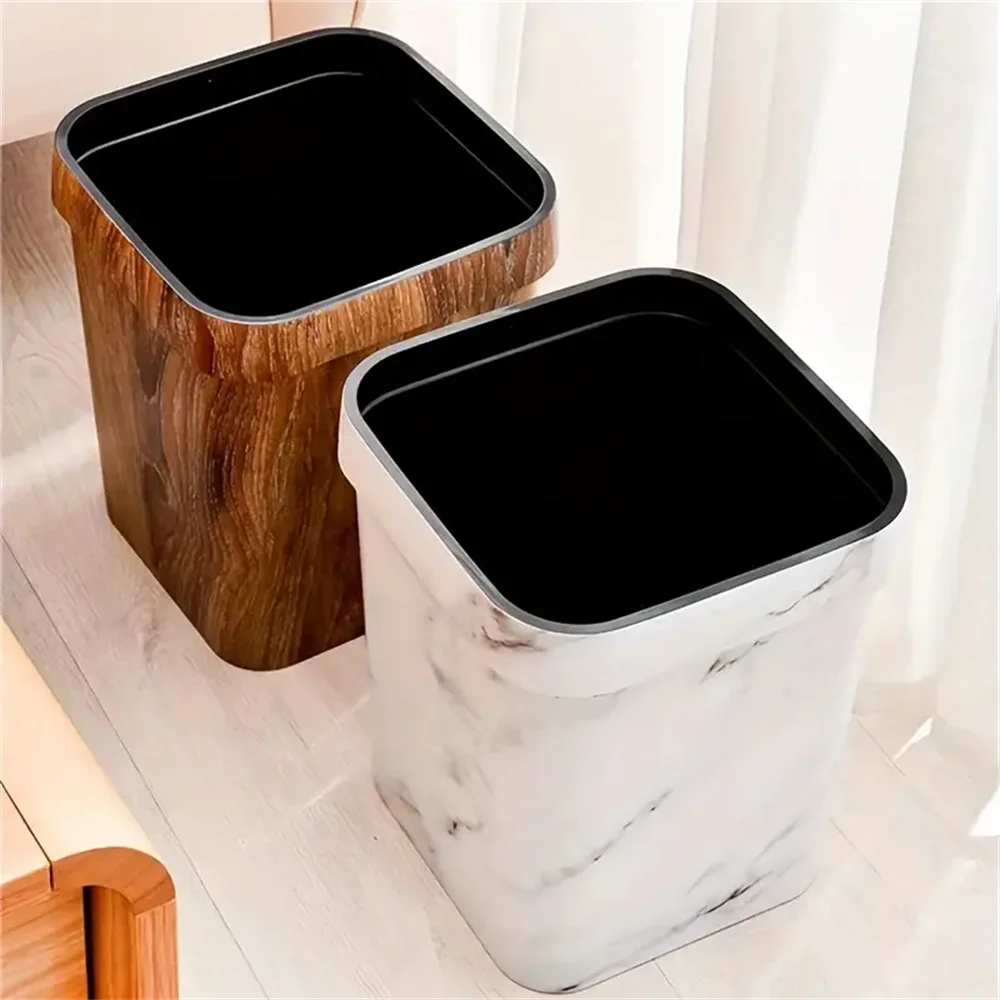 Square Large Capacity Trash Can Mimetic Wood Grain Toilet Paper Basket Household Retro Waste Bins