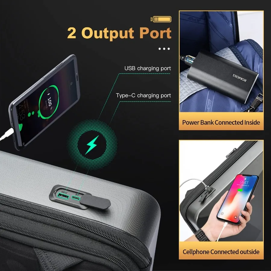 حقيبة ظهر للكمبيوتر المحمول من BOPai Hard Shell Tsa للرجال حقيبة ظهر للألعاب مقاس 17.3 بوصة حقيبة ظهر مضادة للسرقة خفيفة رفيعة باللون الأسود بمنفذ USB W #3