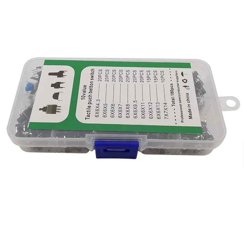 180Pcs 10 Kinds 6x6 Micro Touch Switch Light Tact Push Button Switches Assortment Kit 6x6 Keys ON/OFF DIY Tool Accessories