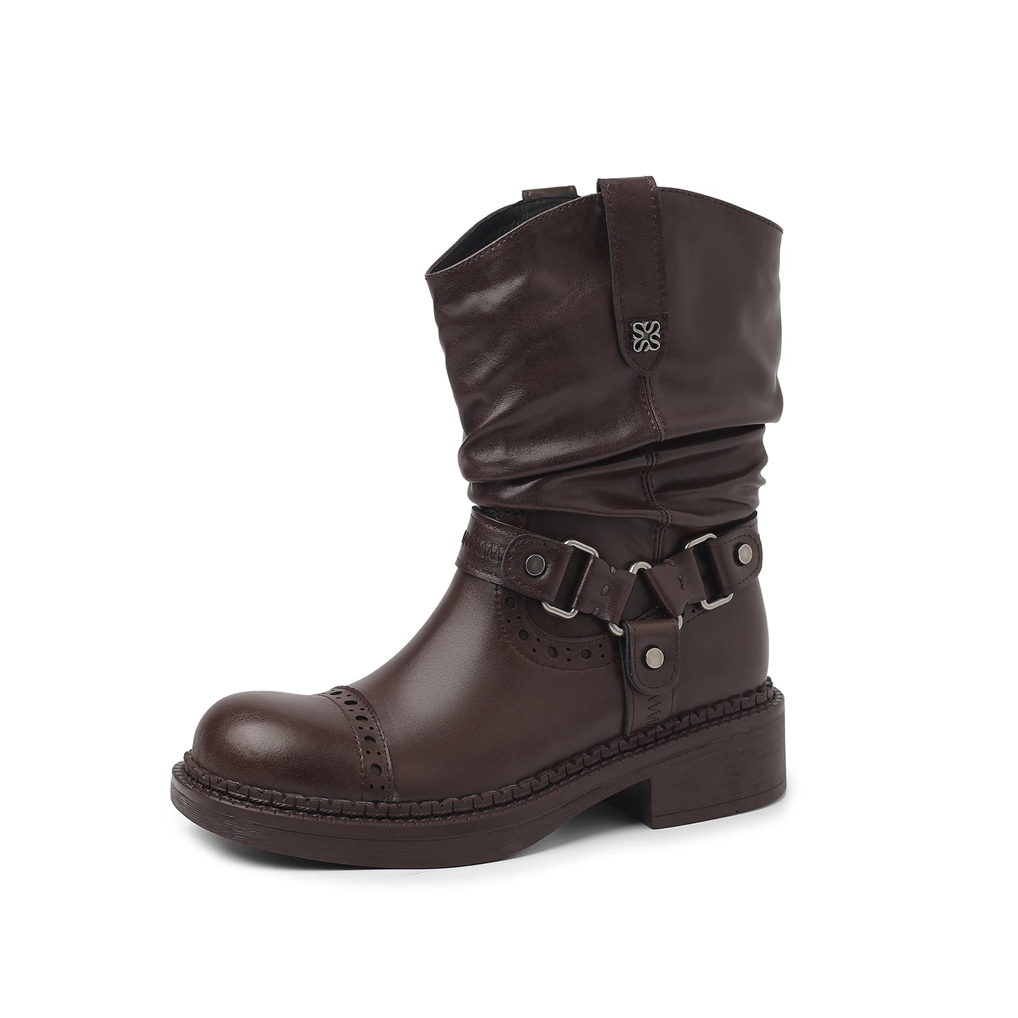 Arden Furtado Autumn Short Boots Round Toe Pull-On Middle Heel Modern Boots chunky heels motorcycle booties wide heel boots