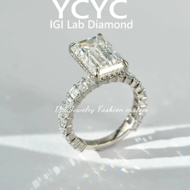luxurious Emerald Lab Grown Diamond Solitaire Engagement Ring 5Ct DE VS-VVS 18 White Gold  Wedding Ring For Lady