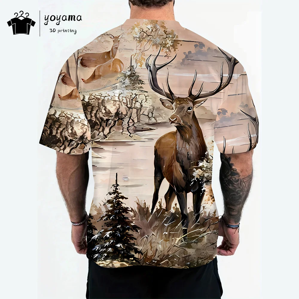 Camo Hunting Animals T shirt Men 3D Print Hunting Graphic T shirts Casual Summer Pullover Short Sleeve Tee Men's Clothing Tops