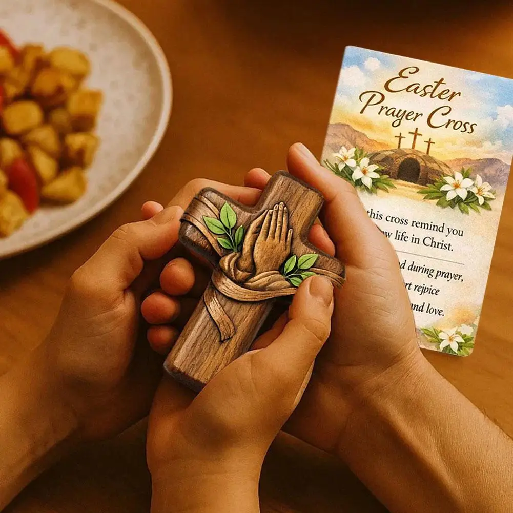 Handheld Prayer Cross Wooden Crucifix Pocket Size Handheld for Catholics Christian Prayer Cross Stress Relief Encouragement Gift
