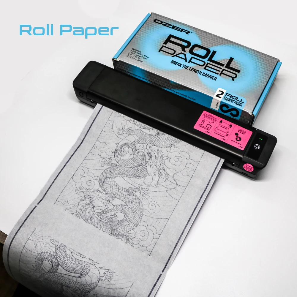 Papier do transferu tatuażu OZER, papier w rolce, papier termiczny do kopiowania szablonów do drukarek termicznych, papier do tatuażu do materiałów do tatuażu
