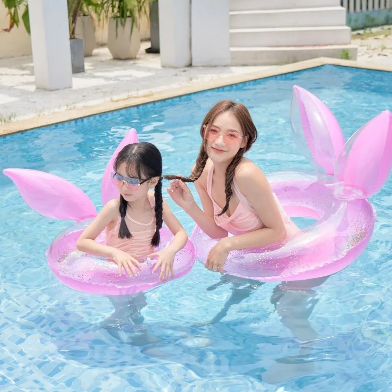 Juguete inflable grueso de PVC con lentejuelas, orejas de conejo, anillo de natación para chico y adulto, accesorios de piscina para jugar en el agua en la playa, juguete inflable