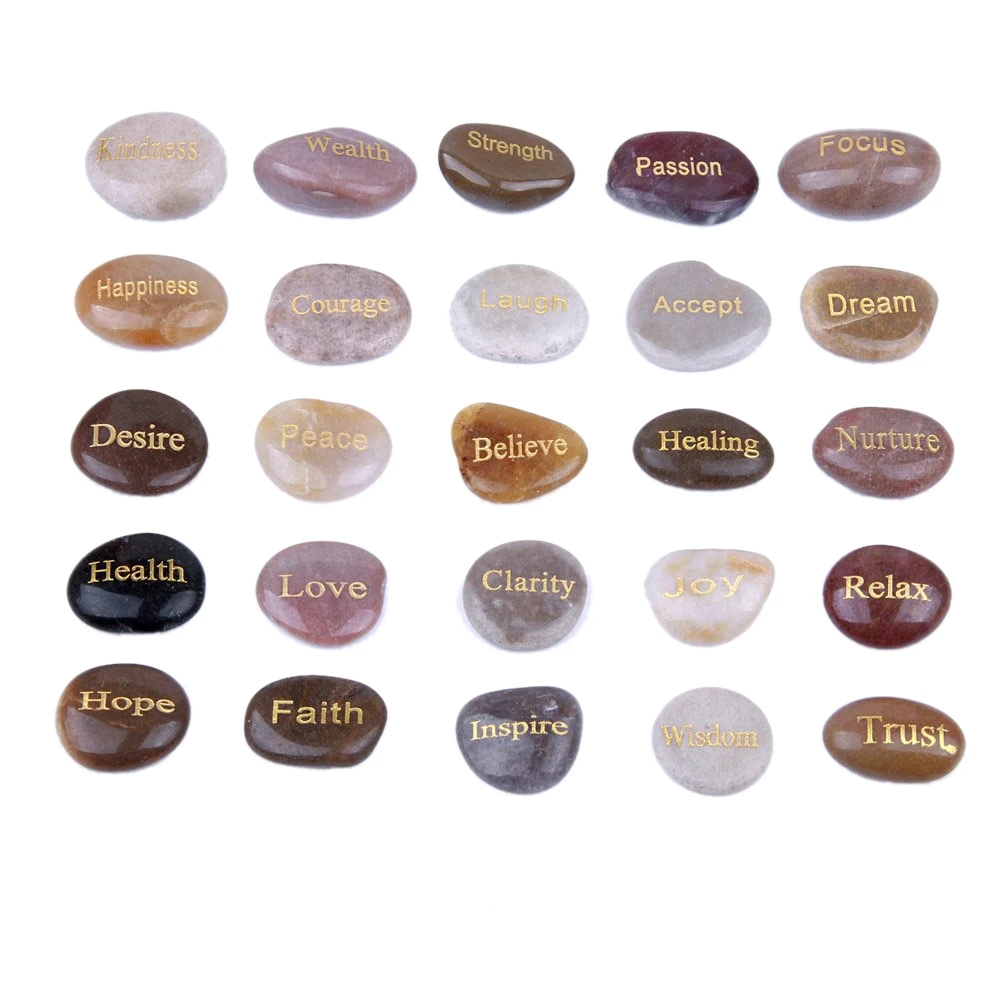 A72P 25 Engraved Inspirational Stones With Words Of Encouragement Gold Engraved Stones For Worry Affirmation Meditation Stones