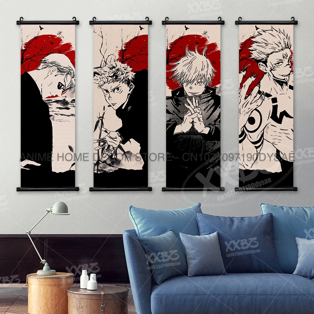 Jujutsu Kaisen Posters Gojo Satoru Canvas Scrolls Picture Panda Home Decoration Wall Artwork Fushiguro Megumi Hanging Painting