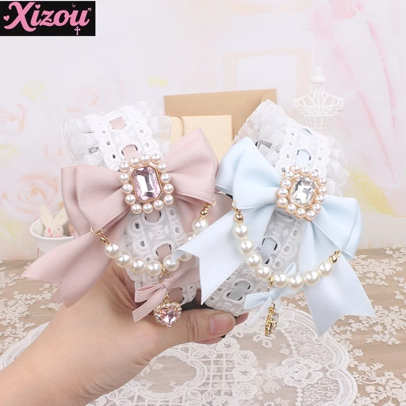 Handmade Original Heavy Industry Beaded Bow Rhinestone Lace Light Lolita Headband Japanese Mass Production Headgear for Women
