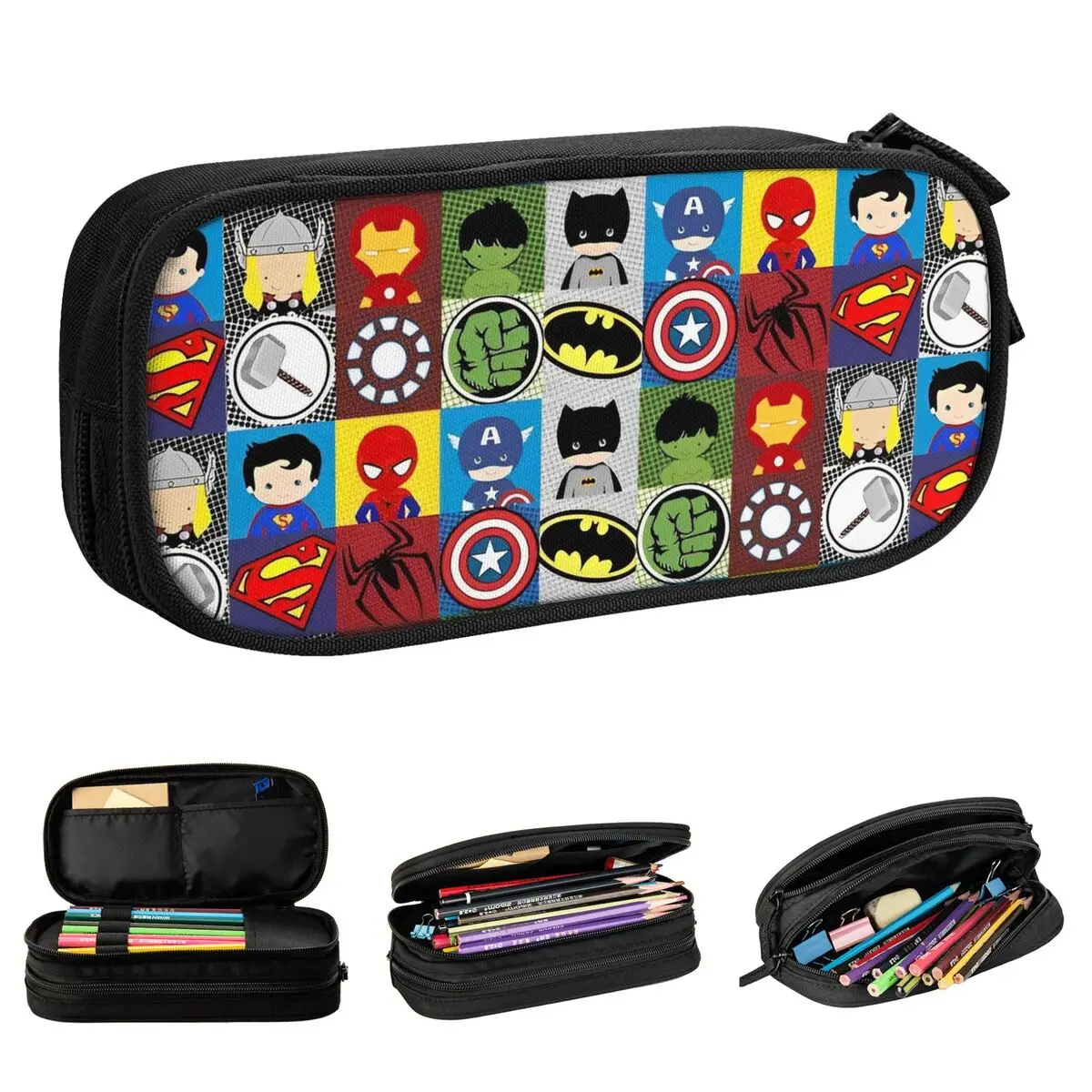 The Avengers Superhero Pencil Case Cartoon Spider-Man Iron Man Pen Holder Bag Student Big Capacity School Supplies Pencil Box