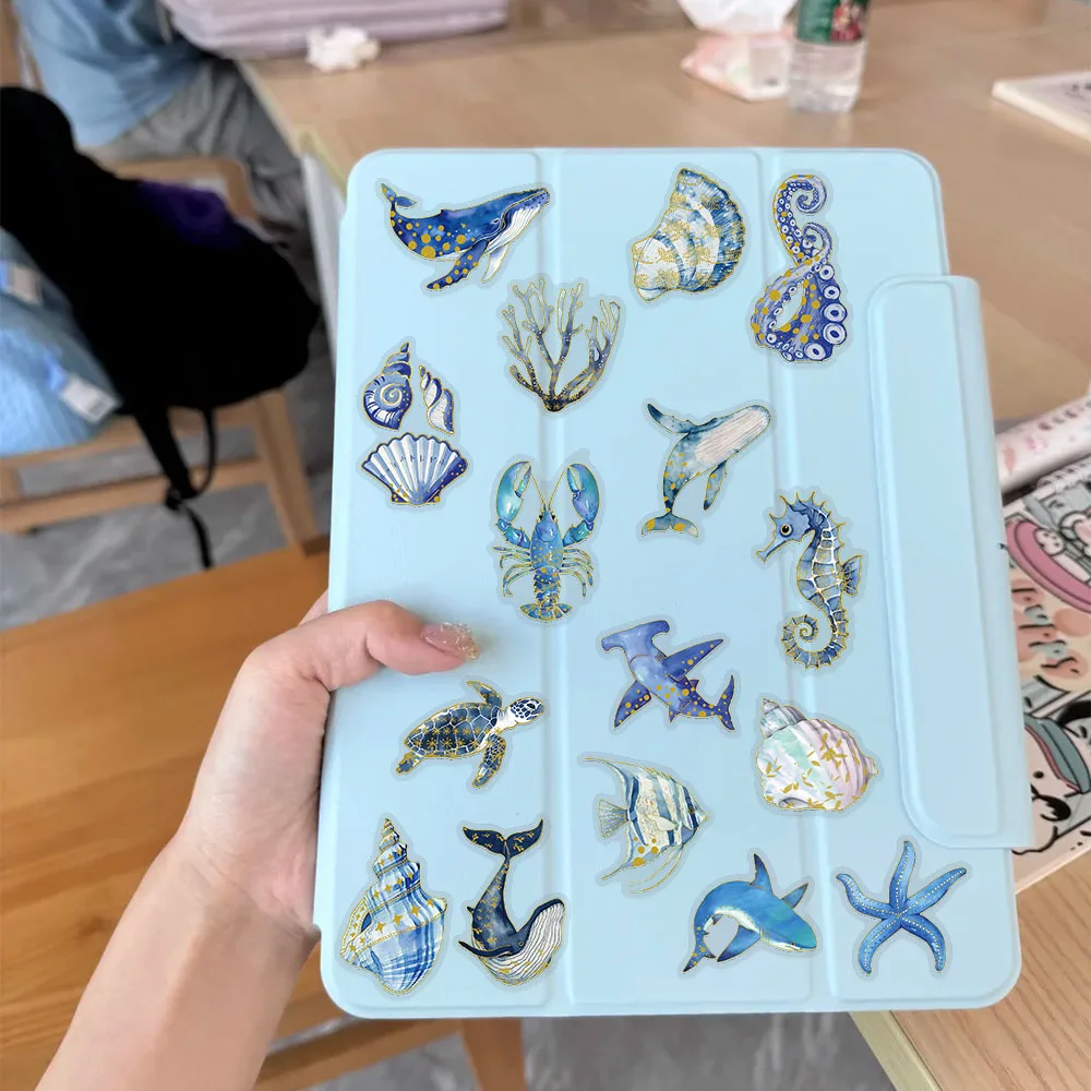 50 قطعة الكائنات البحرية الأسماك قذيفة الذهب ختم ملصقات الحيوانات الأليفة الشارات لزجاجة سجل القصاصات حقيبة خوذة ملصقات جمالية ذاتية الصنع