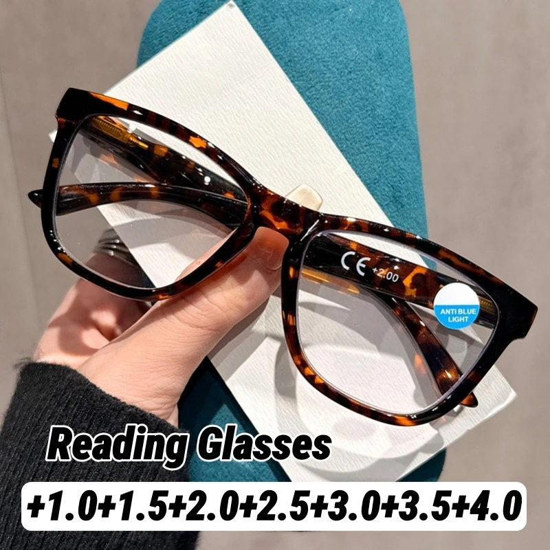 

Blue Light Blocking High-Definition Reading Glasses Stylish Square Frames with Spring-Loaded Temples Presbyopia Glasses