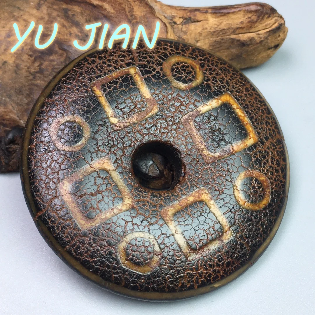 Heaven and Earth Dragon Pattern Weathered Old Dzi Bead LUCKY Buckle Talisman DIY Pendan Retro Vintage Jade Necklace Jewelry