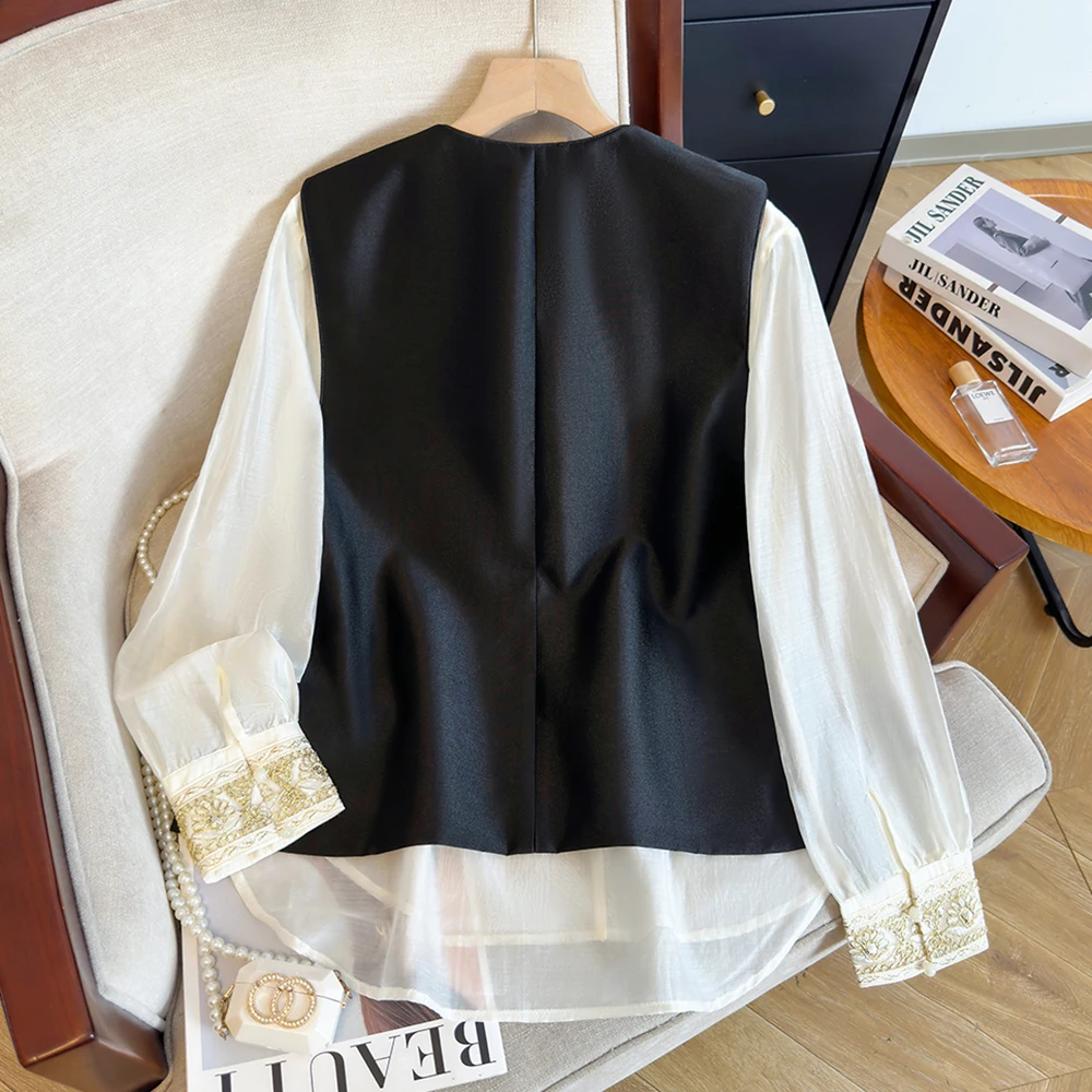 New Chinese Style National Trend Women's Ancient Bead Embroidery Vest Tank Top Sleeveless Shoulder Pad Shirt Female Outerwear