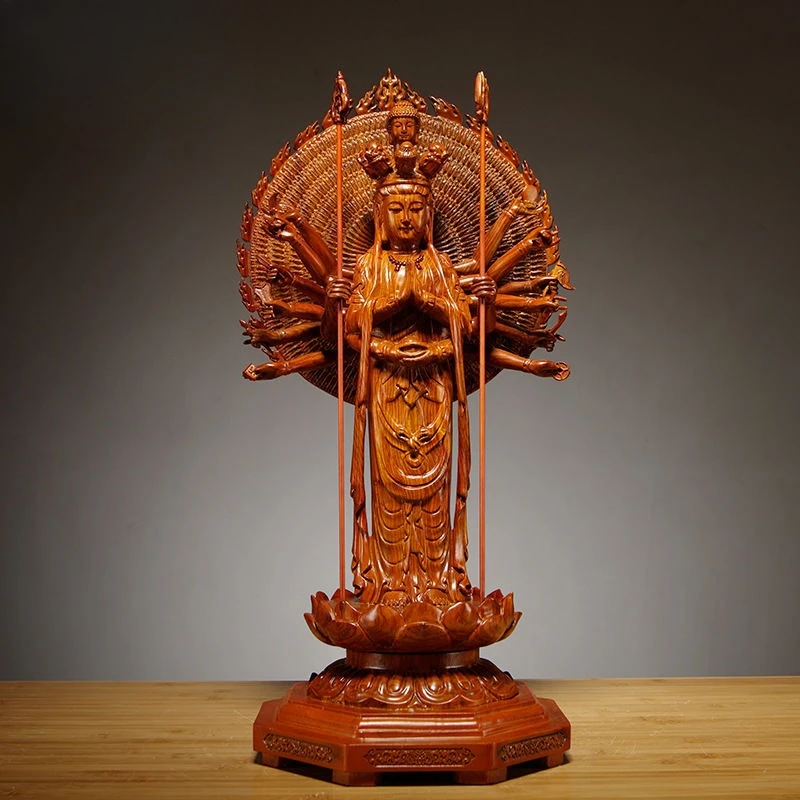 rosewood carving Guanyin ornament Buddha statue living room home store offering decoration