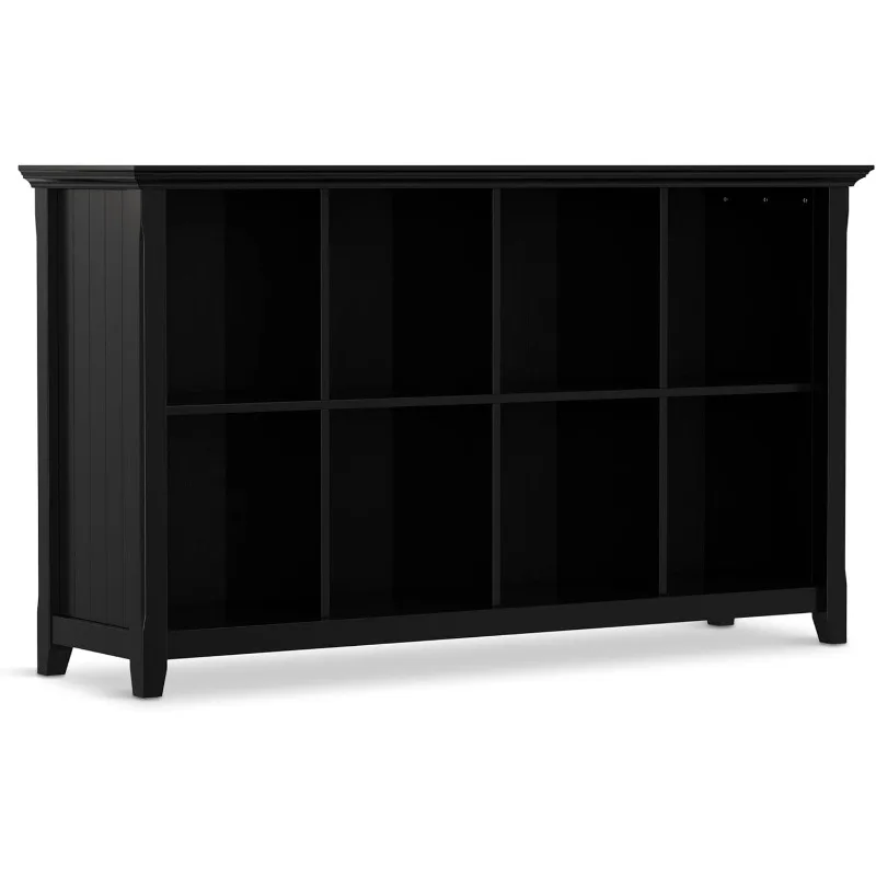 Acadian Solid Wood Wide Transitional 8 Cube Storage Sofa Table for The Living Room Entryway and Bedroom, 57 Inch, Black