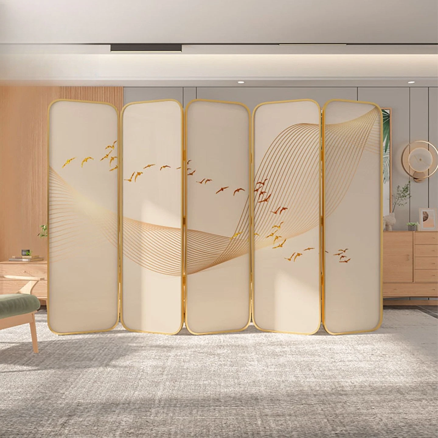 Premium Minimalist Aluminum Alloy Screen Partition Dining Room Block Bedroom Hotel Removable Cream Wind Arc Fold