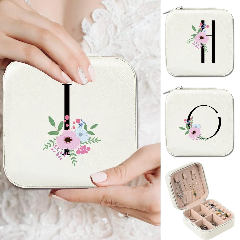 

Mini Jewel Case PU Leather Waterproof Jewelry Box Portable Flower and Black Serise Multi Grid Jewels for Women's Accessories