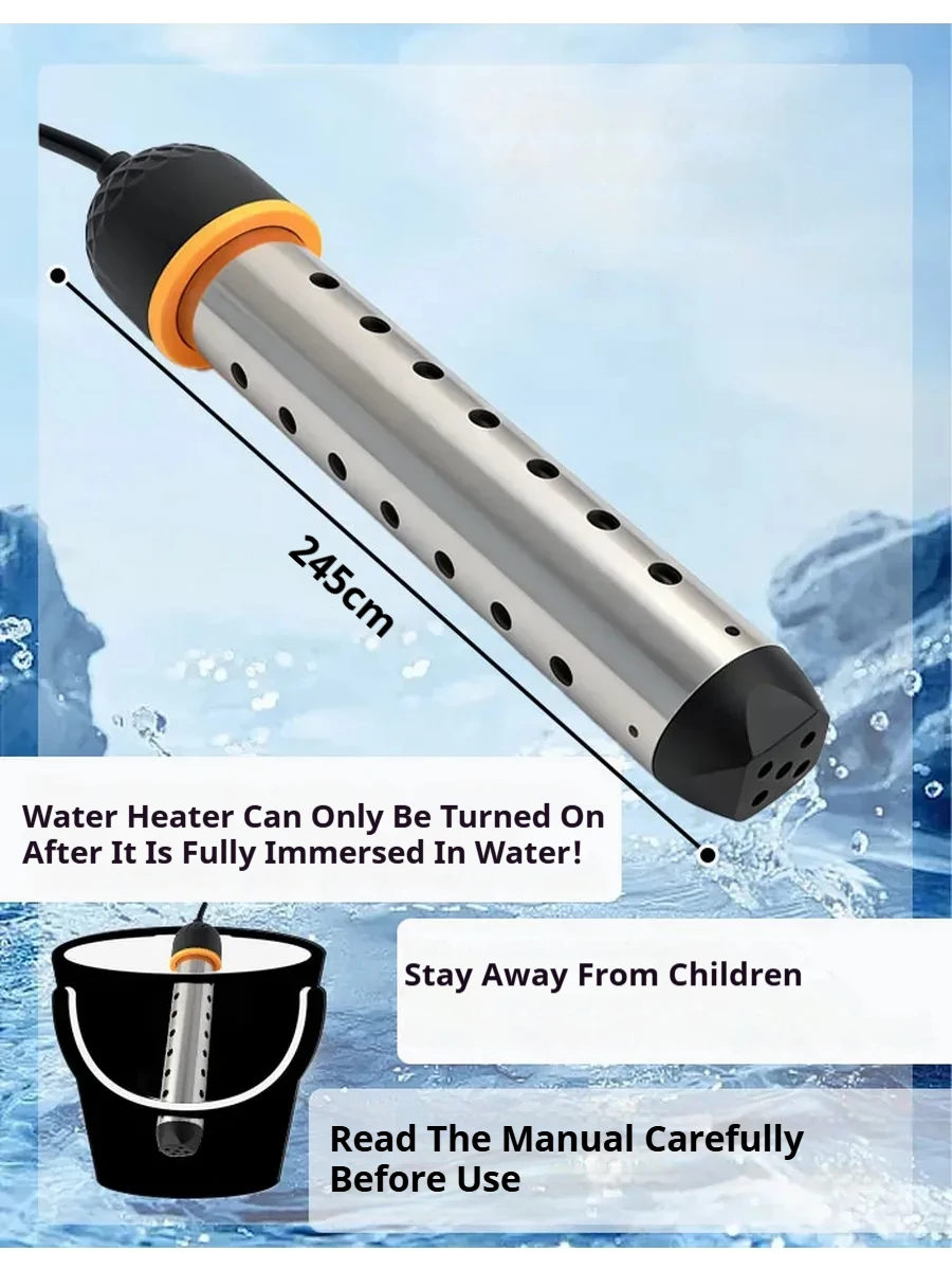 Pool Heater Water Heating Boiler Swimming Solar Bath Tub Immersion Portable Hot Fast Automatic Power Off Intelligent 1500W/2500W