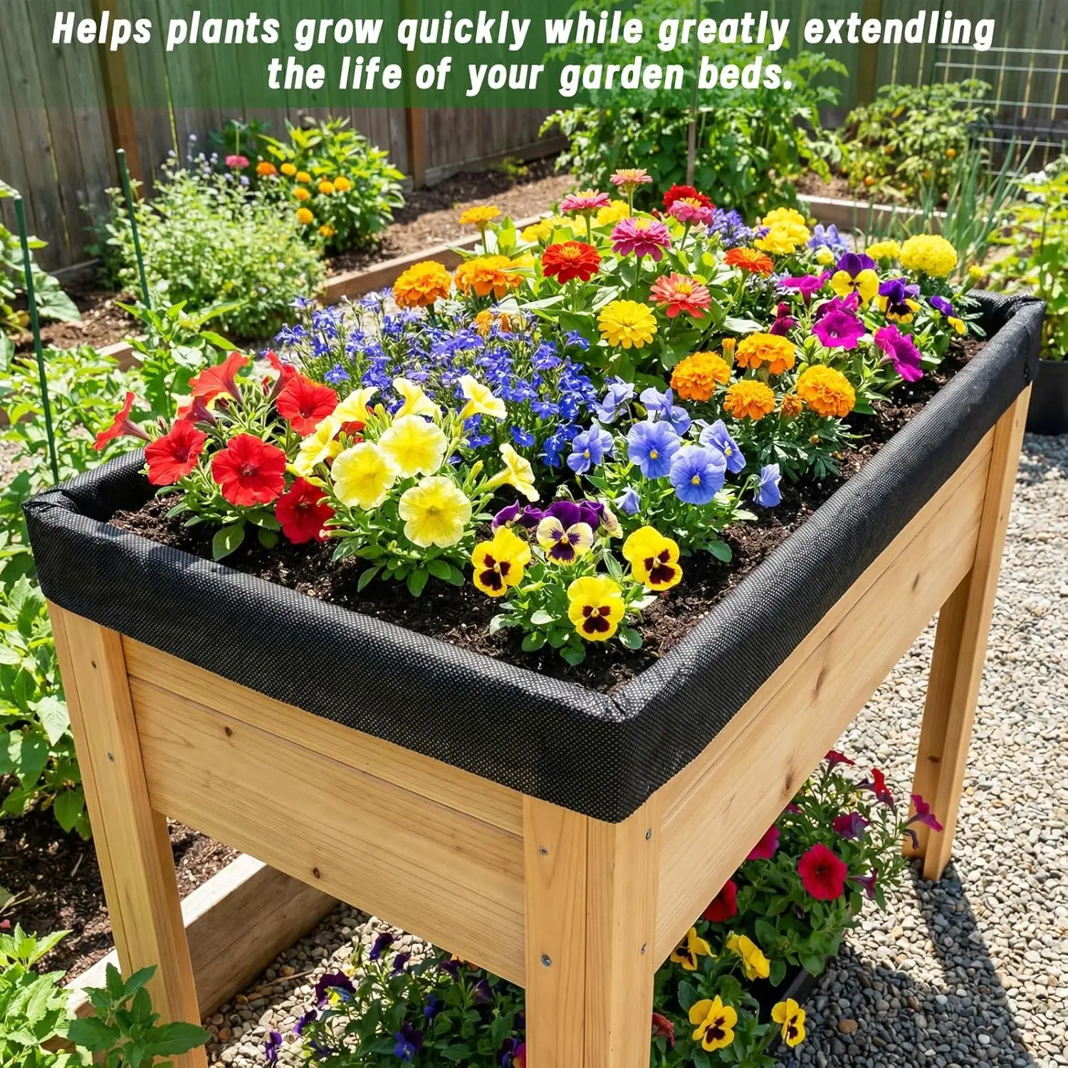 Liner for Raised Garden Beds Made from Non-Woven Fabric to Reduce Soil Runoff and Allow Drainage in Various Settings