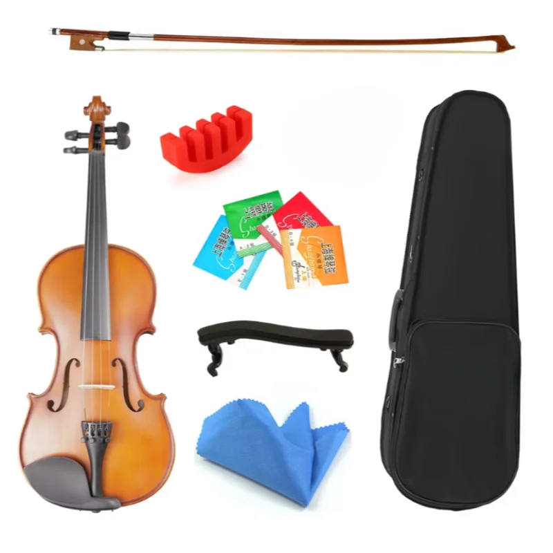 TONGLING Brand Art Stripes Maple Acoustic Violin Violino Fiddle Stringed Instrument with Full Accessories for Beginner Students