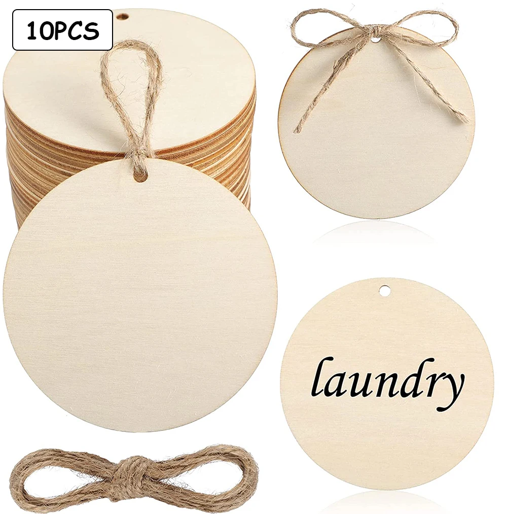 20/10pcs 7.5CM Natural Unfinished Round Wood Slices With Hole Blank Round Wood Gift Tags Ornaments for Christmas Home Decor