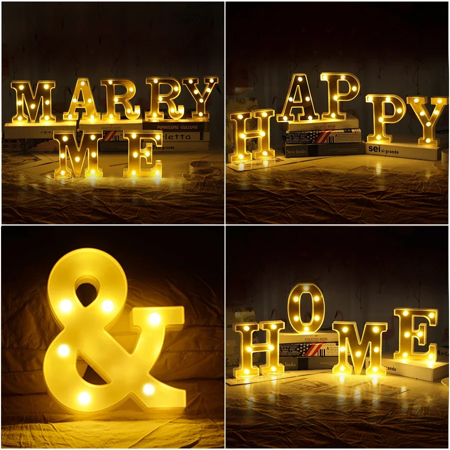 DIY 3D Letter Light LED Night Lights 26. English Marquee Sign Alphabet Night Lamp Atmosphere Home Wedding Birthday Decor Light