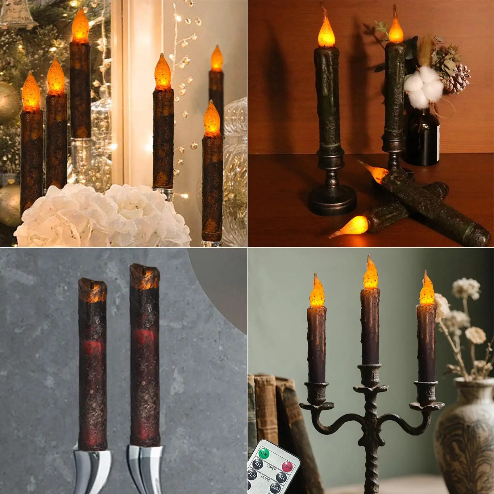 Fake Candles Battery Operated Candlestick Lights 6-Piece Flameless Candles With Remote For Winter Wedding Dinner Fireplace