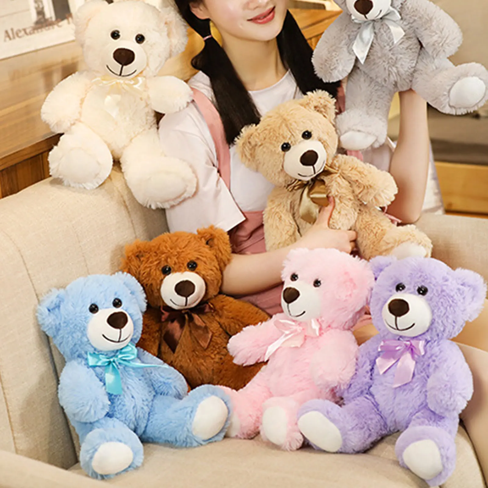 

35CM Soft Plush Bear Toy Cute Plush Animal Doll With Satin Bow Toy Home Decor Birthday Gifts For Adults Children