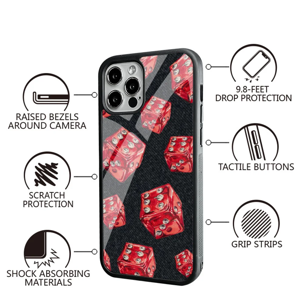 Red Dice Phone Case For IPhone 16 16pro 16plus 16promax Pro Plus Max Mirror Acrylic PC TPU Cover