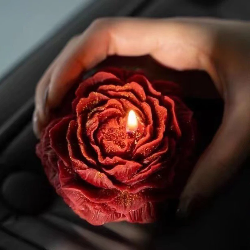 شمعة الورد الأحمر ذات درجة حرارة منخفضة، شمع تصفيف عطري مذهّب بالزهور، شمع الصويا الرومانسي المطلي غير السمط #6