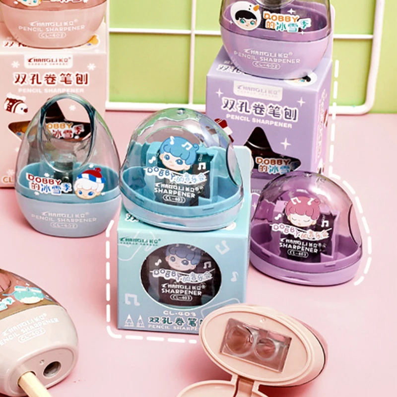 ที่เหลาดินสอสองรูน่ารักลายการ์ตูนสุดสร้างสรรค์1ชิ้นเครื่องเหลาดินสอขนาดเล็กอเนกประสงค์อุปกรณ์เครื่องเขียนสำหรับนักเรียน
