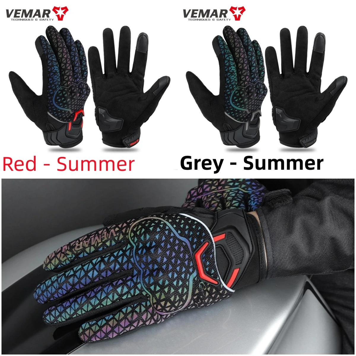 

VEMAR Touchscreen Motocross Gloves - Reflective Colorful Riding Gloves with Dual Finger Function Gloves