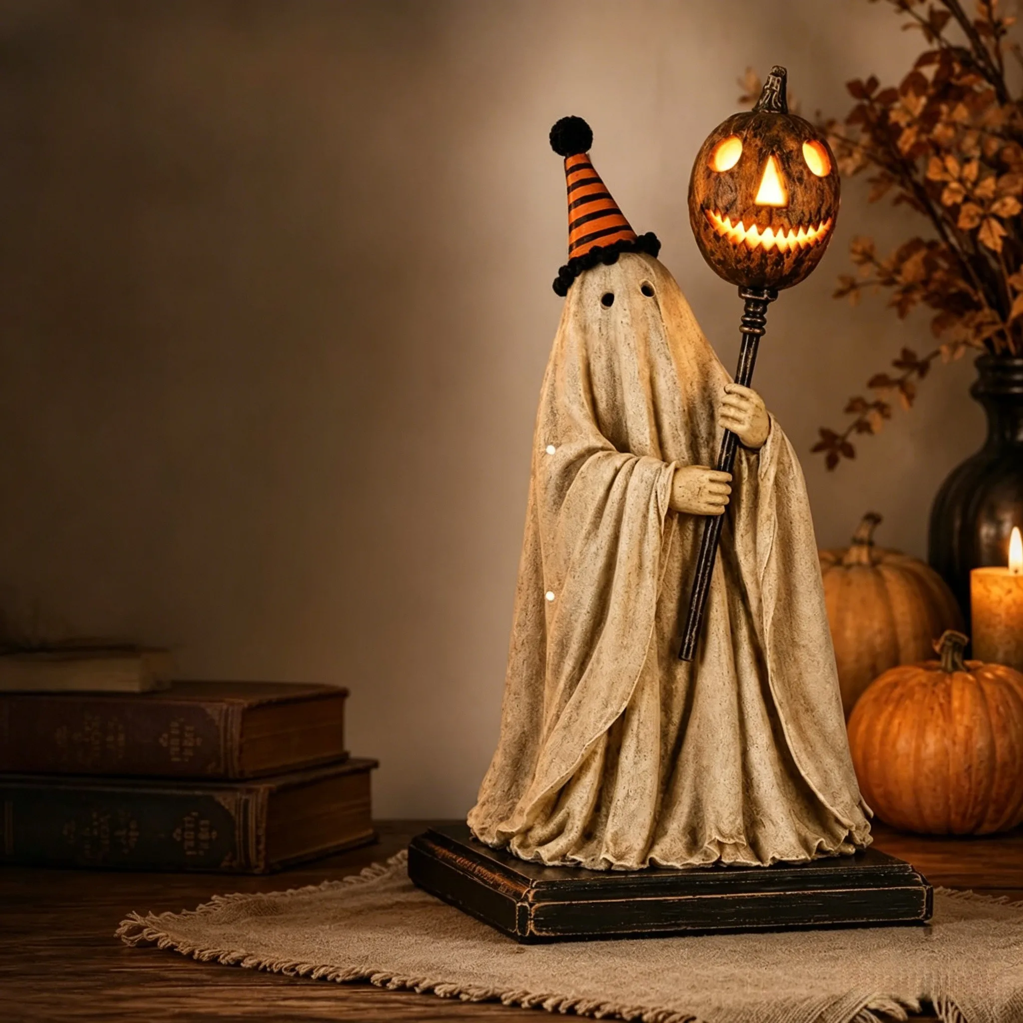 Lighted Halloween Prop Glowing Pumpkin Staff Sturdy Resin Construction Charming Glowing Effect Glow Pumpkin,Orange