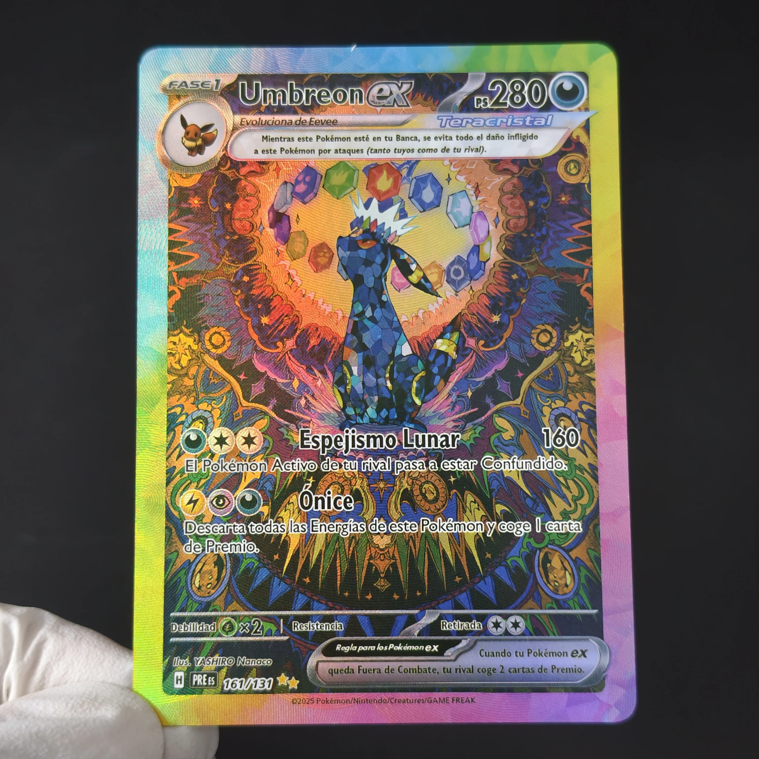 Proxy/TCG PKM Eeveelutions EX Spanish Version Umbreon Sylveon Espeon Vaporeon Leafeon Rainbow Holo Textured Collection Card