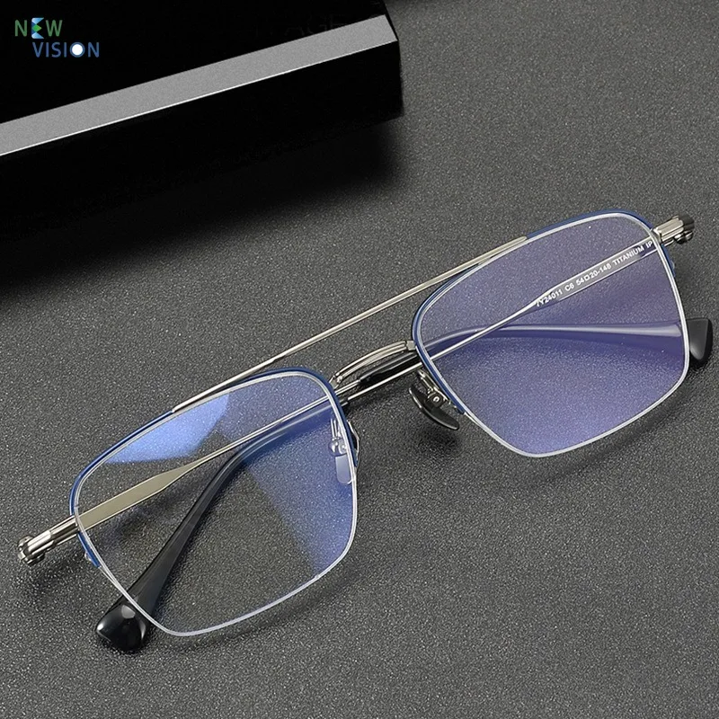 Large Size Men 150mm Square Double Beam High-end Feeling Pure Titanium Fashion Half Frame Eyeglass Frames Optical Pilot Glasses