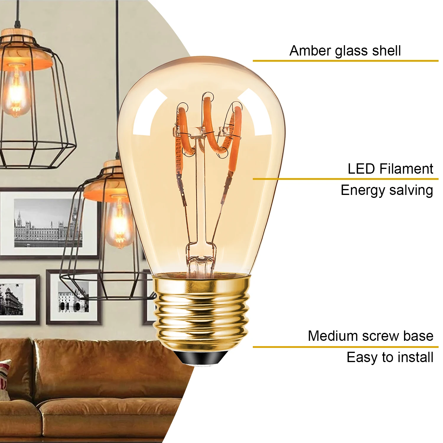 Imagem -05 - Lâmpada Led Âmbar Regulável S14 E27 220v 3w E26 110v St45 Retro Candelabro Pendente do Vintage Lâmpada Macia do Filamento Decoração Interior Quarto Interior