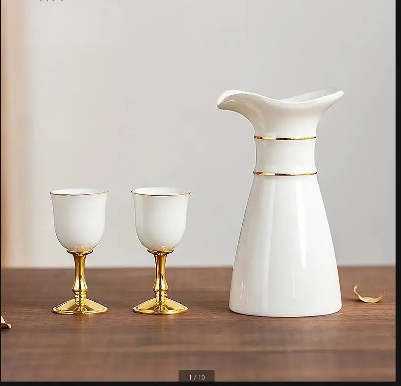 

Chinese White Ceramic Wine Glass Set Warmer Shot Hip Flasks Goblet Dispenser Gift Box