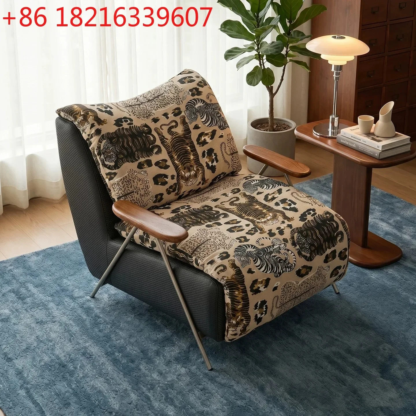 YAO medieval tiger pattern single personality designer retro living room stainless steel light luxury single leisure chair
